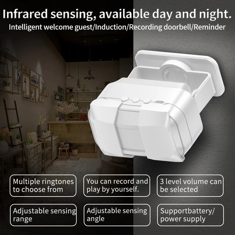 CACAZI Intelligent Wireless Greeting Doorbell Welcome Guest Infrared Motion Sensor Warning Detector Induction Door Bell Alarm