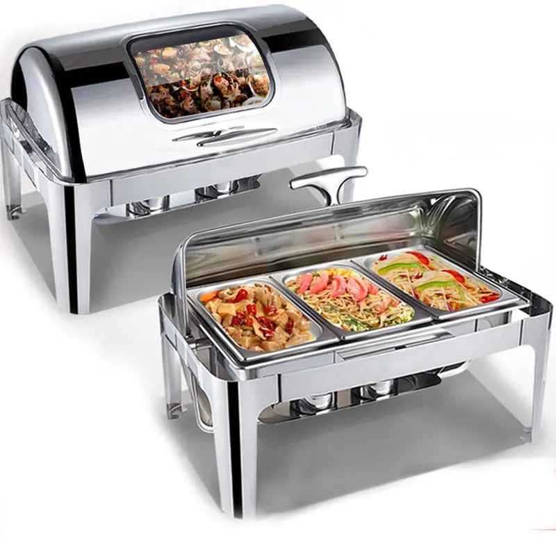 Stainless steel silver golden colour luxury server chafer food warmer buffet equipment set catering chaffing dish stove