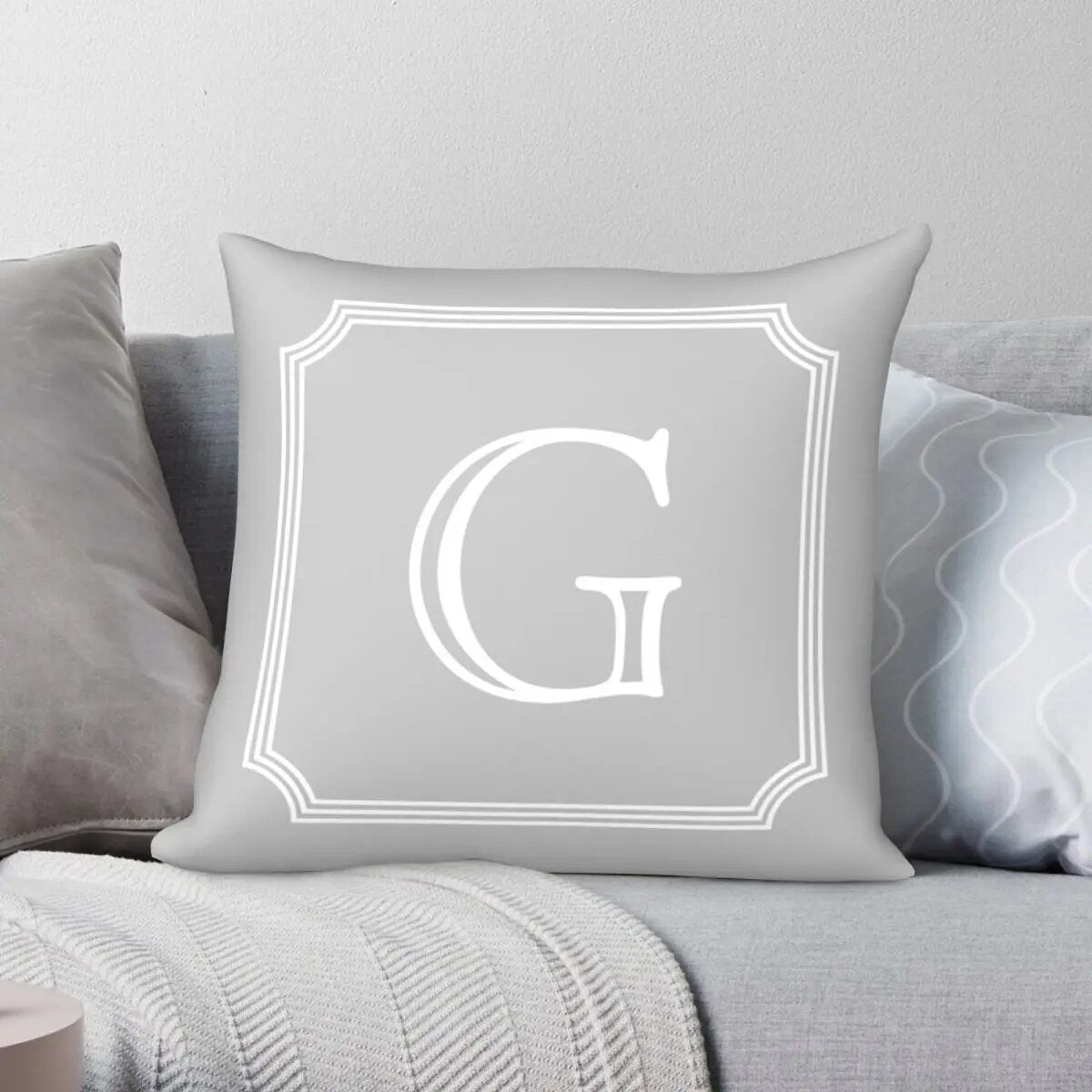 Silver Gray Stylish Elegant Monogram G Pillowcase Polyester Linen Velvet Pattern Zip Decor Throw Pillow Case Room Cushion Case