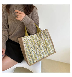 5 Colors Flower Print Burlap Tote Bags Women Linen Tote Shopper Purses Summer Beach Handbags Portable Handle Shopping Bag 2023