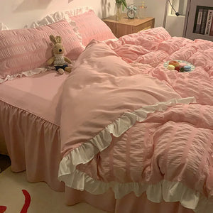 2022New Girl Heart Bed Sheet Four-piece Set Nordic Princess Style Quilt Cover Sheet Bedding Set Comforter Sets Bedding  4pcs Set