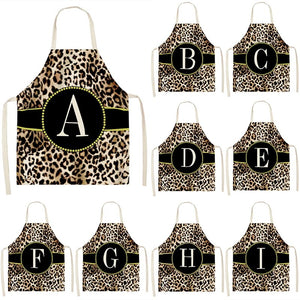 Leopard Monogram Linen Apron Baking Ladies Apron Kitchen Cooking Men Coffee Apron