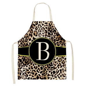 Leopard Monogram Linen Apron Baking Ladies Apron Kitchen Cooking Men Coffee Apron