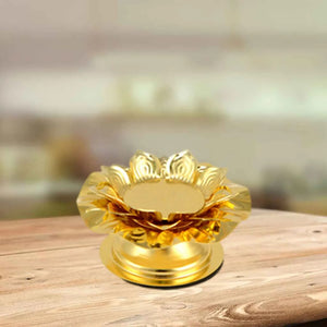 Classic Gold Alloy Lotus Flower Buddha Lamp Holder Candle Holders Decor Gift Lotus Ghee Lamp Holder Golden Cup Candle Holders