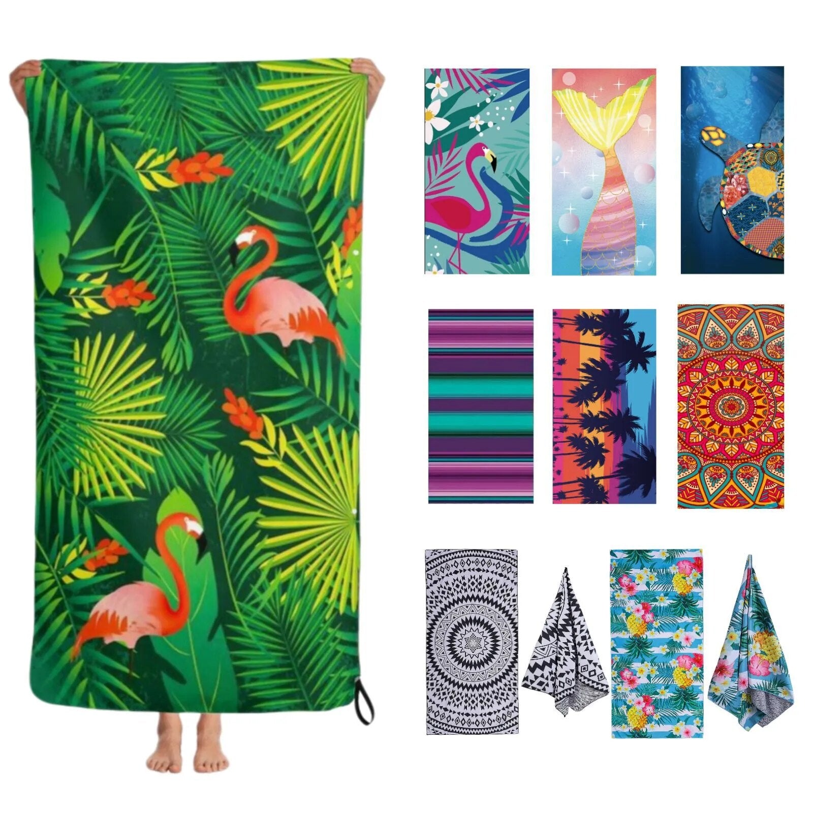 Flamingo Printed Soft Beach Towel Sand Free Pool Blanket Thin Quick Fast Dry Absorbent Oversized Lightweight Bath Towels