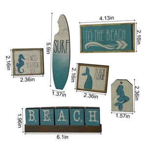 Wooden Beach Mermaid Theme Sign Tiered Tray Decoration Wood Seaside Figurines Plaque Coastal Bar Decoration Desk Ornaments