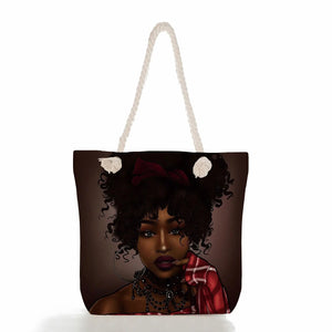 African Girl Painting Handbags Groceries Tote Bag Casual Foldable Eco Reusable Shopping Bag Women Shoulder Bags Travel Beach Bag