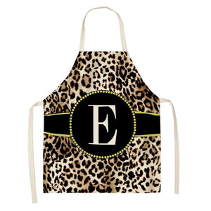 Leopard Monogram Linen Apron Baking Ladies Apron Kitchen Cooking Men Coffee Apron