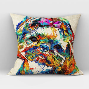 Watercolor Pug Dog Cushion Cover Heart Cute Home Decor Linen Pillow Case Decorative Car Sofa Throw Pillows Pillowcase