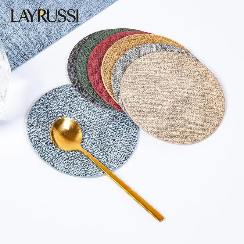 LAYRUSSI Household Table Placemat Baking Gourmet Background Circular Dining Mats PU Leather Coaster Insulated Western Placemat