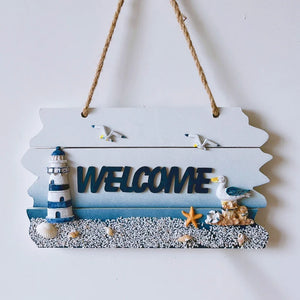 Welcome Wooden Beach Bar Sign Wall Hanging Coastal Wood Fish Ornament Bathroom WC Plaque Decoration for Home Office