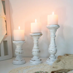 1Piece or 1Set Wood Candlestick Tabletop Retro White Candle Holder Home Decoration Wooden Candles Rack Nostalgic Photography