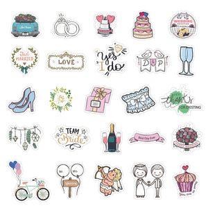 50 Pcs Wedding Stickers Waterproof Cartoon DIY Party Plan Ins Graffiti Computer Luggage Engagement Plan Cute Stickers Gifts