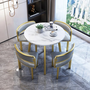 Marble Round Dining Tables Mobile Set 4 Chairs Modern Center Table Luxury White Desk Mesas De Jantar Home Furniture GPF11XP