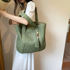 Elegant Ladies Straw Woven Handbag Women Holiday Beach Commute Casual Tote Top-Handle Bags Fashion Retro Shoulder Bags 2023