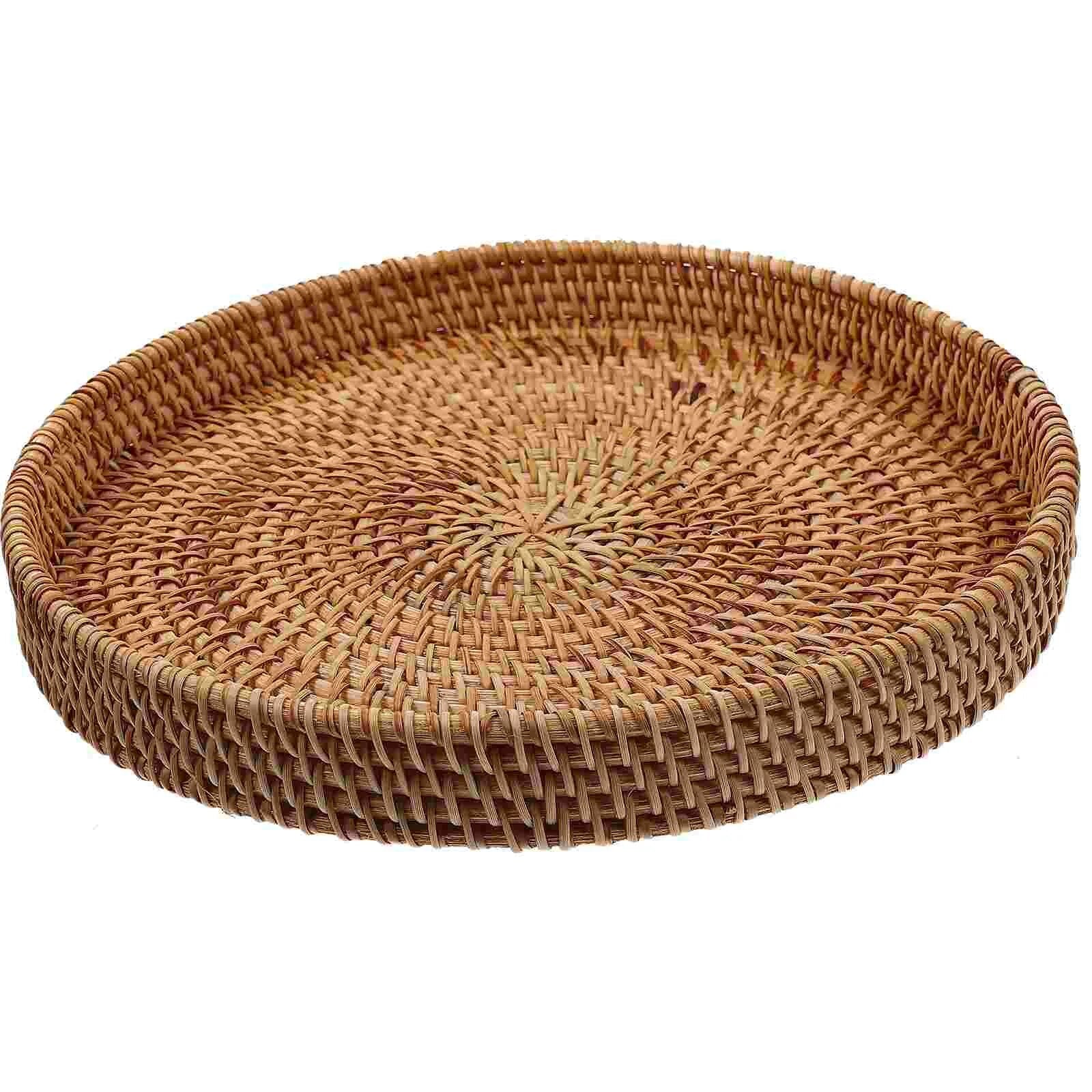 Rattan Storage Basket Multi-function Serving Tray Fruit Accessory Gathering Coffee Wear-resistant Dessert Elegant Round Table