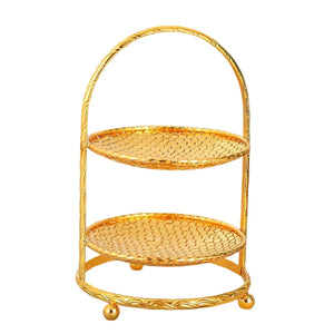 Golden 2 Tiered Cake Stand Tea Party Serving Platter Elegant Durable for Afternoon Tea ,Easy to Carry and Storage Widely Use