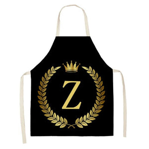 Luxury Black Gold Crown Catering apron monogram Print Kitchen for women Men Linen cooking apron for home cleaning tools