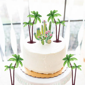 5/10pcs Hawaii Coconut Tree Cake Toppers Green Palm Tree Cupcake Toppers For Jungle Dino Birthday Party Cake Decor Beach Wedding