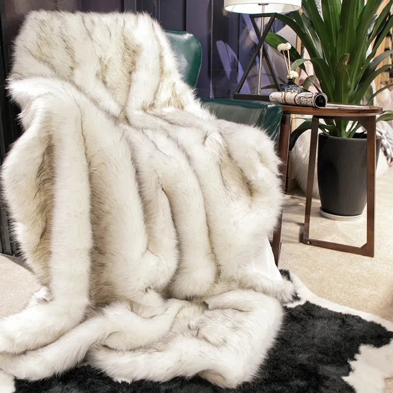 Luxury Faux Fur Blanket high-end Bed linen fox fur blankets for beds plaid on the sofa cover Decoration home blankets and throws