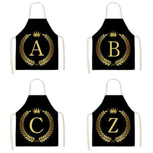 Luxury Black Gold Crown Catering apron monogram Print Kitchen for women Men Linen cooking apron for home cleaning tools