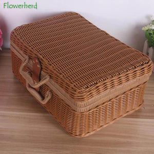 Woven Rattan Suitcase with Hand Gift Box Rattan Cosmetic Storage Box Wicker Rattan Picnic Laundry Baskets Home Storage Baskets