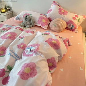 Sanrio Sabanas Hello Kitty Comforter Bedding Accessories Y2k Disney Lotso Sheet Duvet Cover Pillowcase Bed Linens Home 4-piece