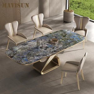 Luxury Kitchen Tables Six Chair Blue Design Table Frame Granite Marble Panel Countertop Balcony Mesas De Comedor Hotel Furniture