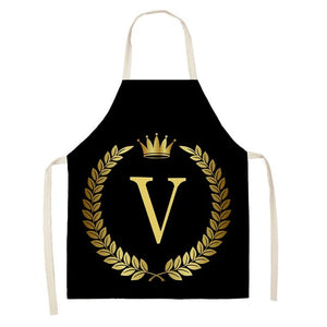 Luxury Black Gold Crown Catering apron monogram Print Kitchen for women Men Linen cooking apron for home cleaning tools