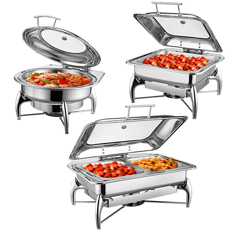 Factory wholesale hydraulic shaft stainless steel buffet chaffing dish food warmer chaffing dish glass top