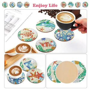 8pcs Gem Dot Coasters Wooden Absorbent Coasters Gem Art Coasters Kits Coastal Beach Theme Cup Holder Set For Home Kitchen Decor