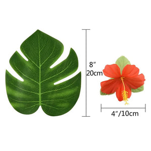 Tropical Monstera Palm Leaves Hibiscus Flower Hawaiian Luau Leaves Tropical Party Jungle Beach Table Decoration Wedding Birthday