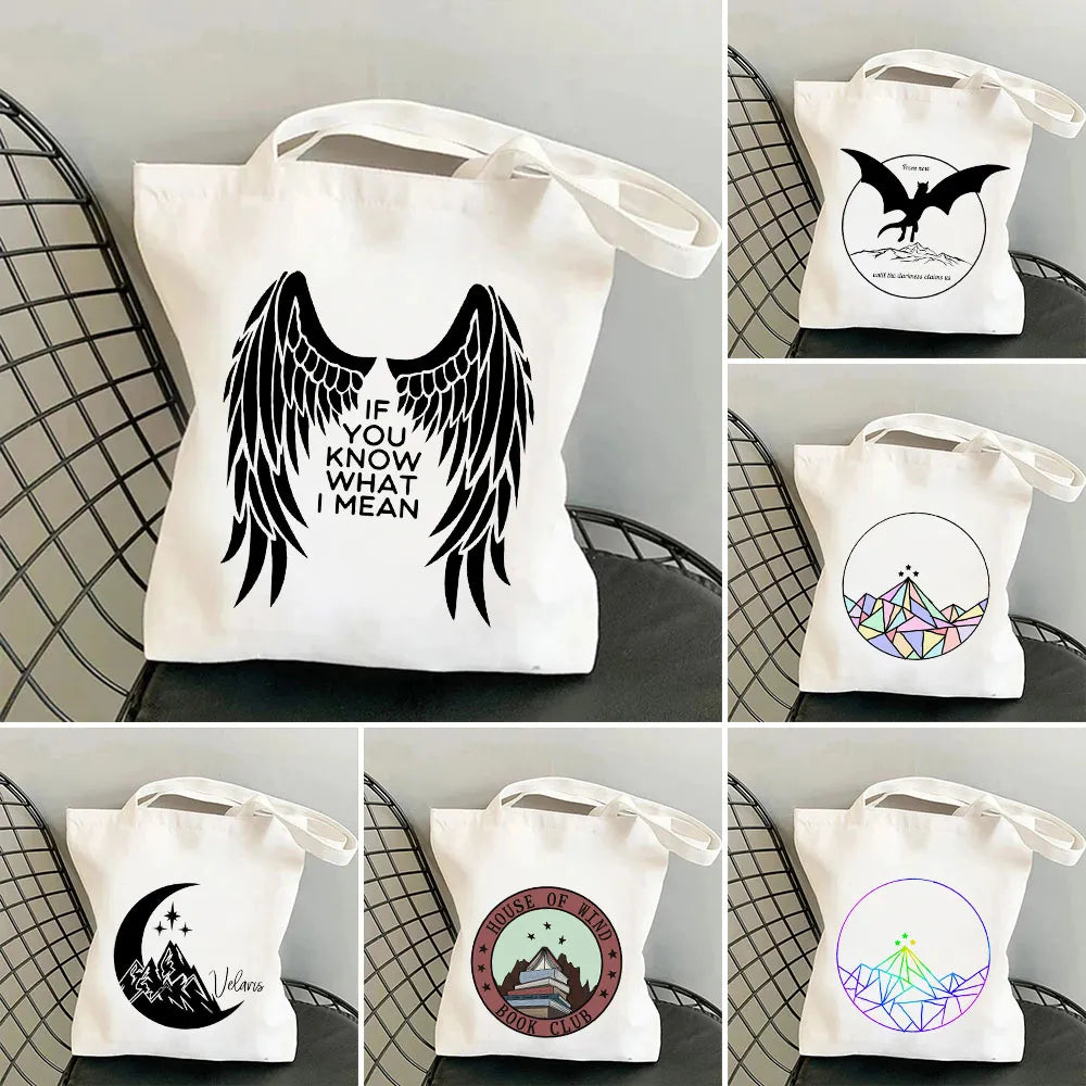 A Court of Mist and Fury House of Wind ACOTAR Book Night Court Moon Star Wingspan Women Canvas Shoulder Cotton Tote Bags Handbag