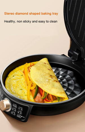 DMWD 220V Electric Crepe Maker Double Plates Heating Steak Frying Pan BBQ Grill Skillet Pancake Pizza Baking Machine