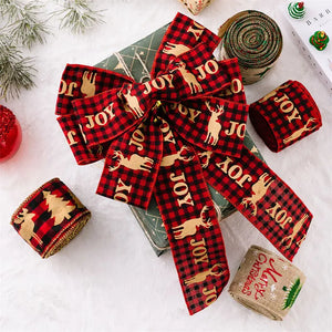 5M/Roll Christmas Decoration Ribbon Printed Jute Ribbon DIY Bow Knot Cartoon Sticker Color Stripe Gift Box Packaging Supplies