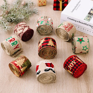 5M/Roll Christmas Decoration Ribbon Printed Jute Ribbon DIY Bow Knot Cartoon Sticker Color Stripe Gift Box Packaging Supplies