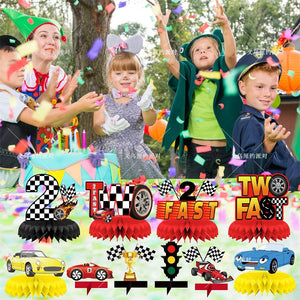 10pcs/set Two Fast Honeycomb Centerpiece Race Car Paper Table Decoration Baby Shower 2nd Birthday Party Supply