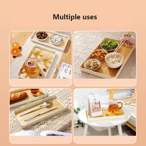 Wooden Bamboo Serving Tray Tea Cup Saucer Trays Fruit Plate Storage Pallet Plate Decoration Japanese Food Rectangular Plate