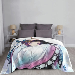 Shinobu Kocho Demon Slayer Anime Blankets Fleece All Season Portable Super Soft Throw Blankets for Home Couch Bedspread