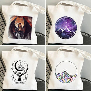 A Court of Mist and Fury House of Wind ACOTAR Book Night Court Moon Star Wingspan Women Canvas Shoulder Cotton Tote Bags Handbag