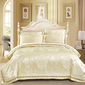 Silver Golden Silk Satin Luxury Bedding Sets juego de cama Bed cover Queen King Size Bed set Duvet Cover Bed Sheet Linens linge