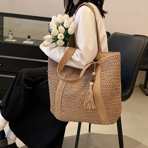 Elegant Ladies Straw Woven Handbag Women Holiday Beach Commute Casual Tote Top-Handle Bags Fashion Retro Shoulder Bags 2023