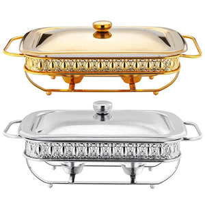 Buffet Luxury Golden Square Dish Food Warmer Stainless Steel Glass Serving Dish Hot Pot Small Chafing Dish Hotel Wedding Chafing