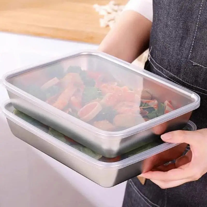 Food Storage Plates Dish Cake Buffet Organizer Stainless Steel Serving Tray With Lid Rectangle Kitchen Container Gadgets