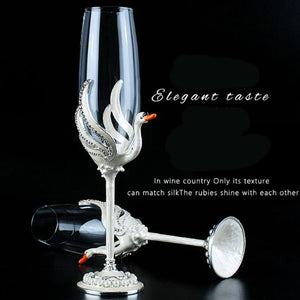 2Pcs Creative Wedding Champagne Glass Pair Cocktail Wine Glasses Enamel Gift Swan Rhinestone Goblet Couple Cup 200ml