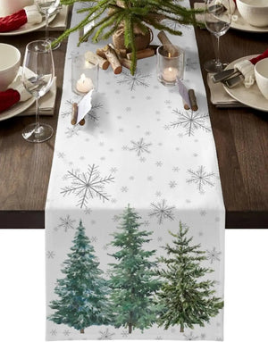 Christmas Green Pine Tree Linen Table Runners Dresser Scarves Table Decor Snowflake Dining Table Runners Christmas Decorations