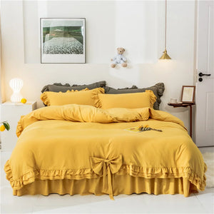 Bedding Set Luxury Princess Ruffle Bow Bed Linen Double Duvet Cover Set Bed Sheet Bed Comforter Set Bettwäsche 220×240