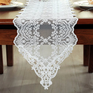 Table Runner White Lace Europe Embroidered Table Flag Jacquard Table Cloth Coffee Tv Cabinet Long Tablecloth Wedding Decoration