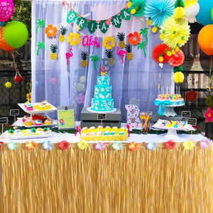 Tropical Luau Party Straw Grass Table Skirt Plastic Flower Decoration Hawaii Theme Wedding Birthday Summer Beach  Party Supplies