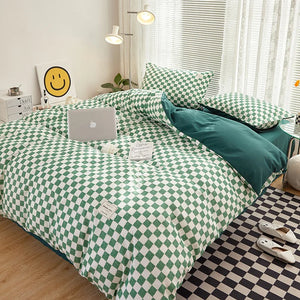 Ins Style Plaid Comforter Bedding Sets Japanese Minimalist Duvet Cover Set 4pcs Bedding Set Luxury Soft Queen Bedding Sets